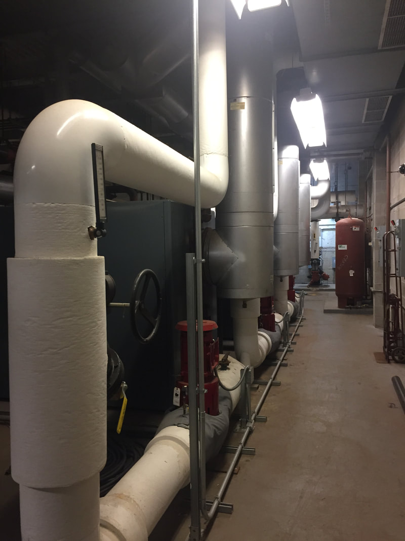 Various pipes in the boiler room